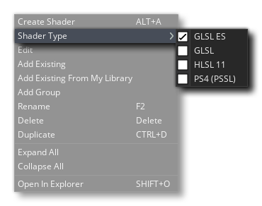 Resource Tree右クリック Menu For Shaders