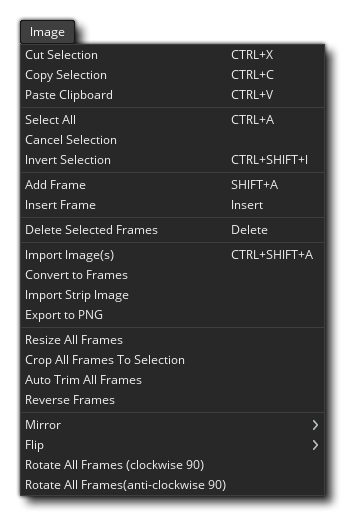 Image Editor Image Menu