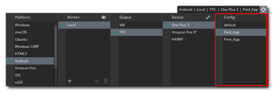 Configurations In The Target Manager